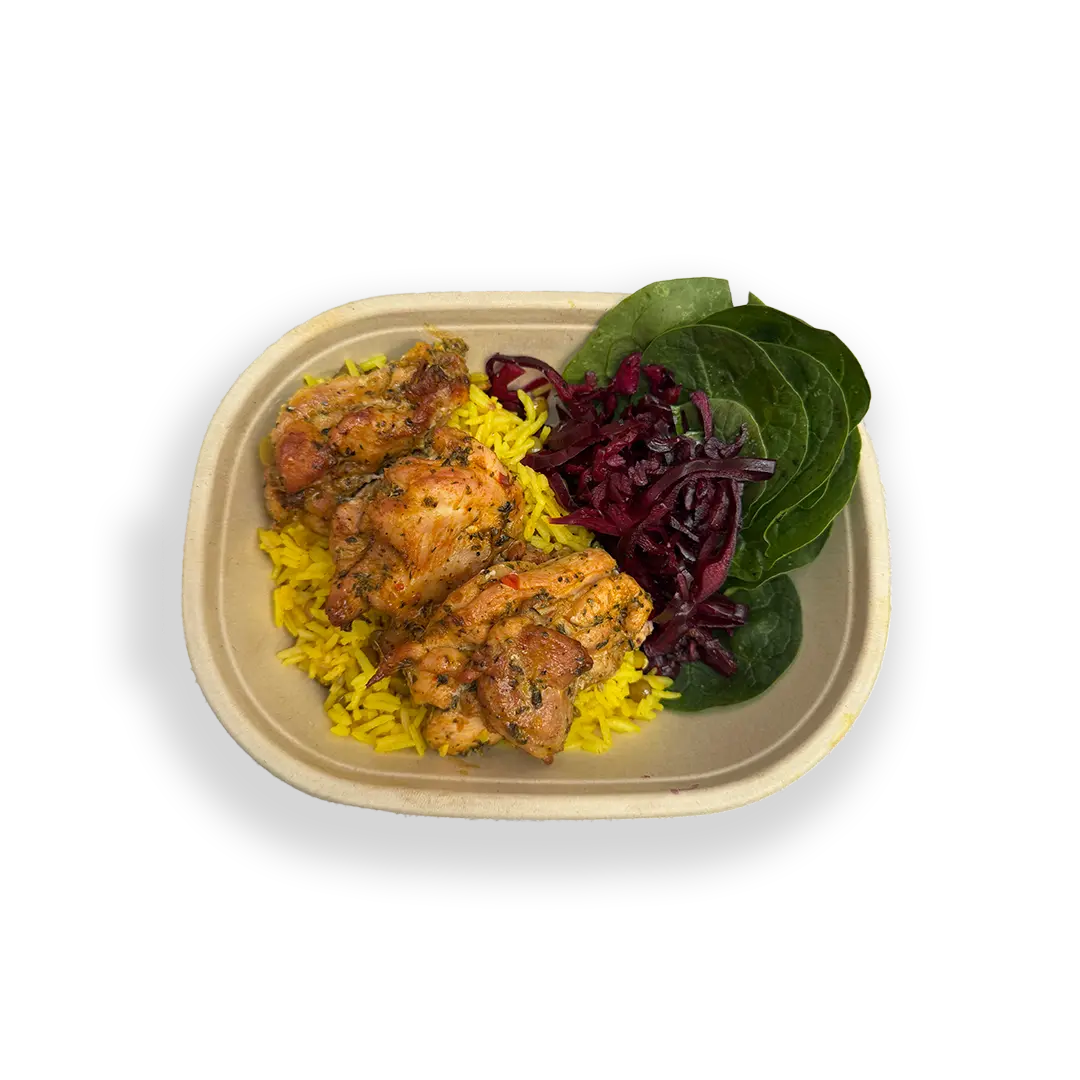 Lemon & Tarragon Chicken Thigh with Turmeric Lentil Rice (Serves 1)