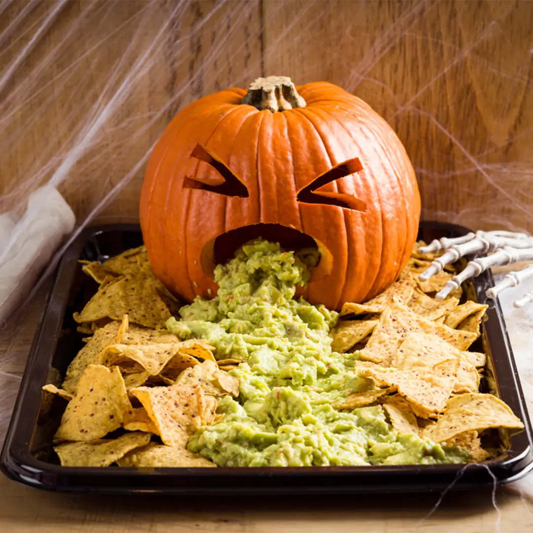 Puking Pumpkin Halloween London | Guacamole Nachos - Route Catering