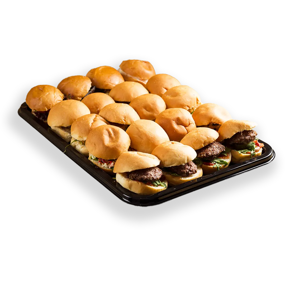 Route Catering beef sliders platter with 20 prime beef burgers in brioche buns for London corporate events