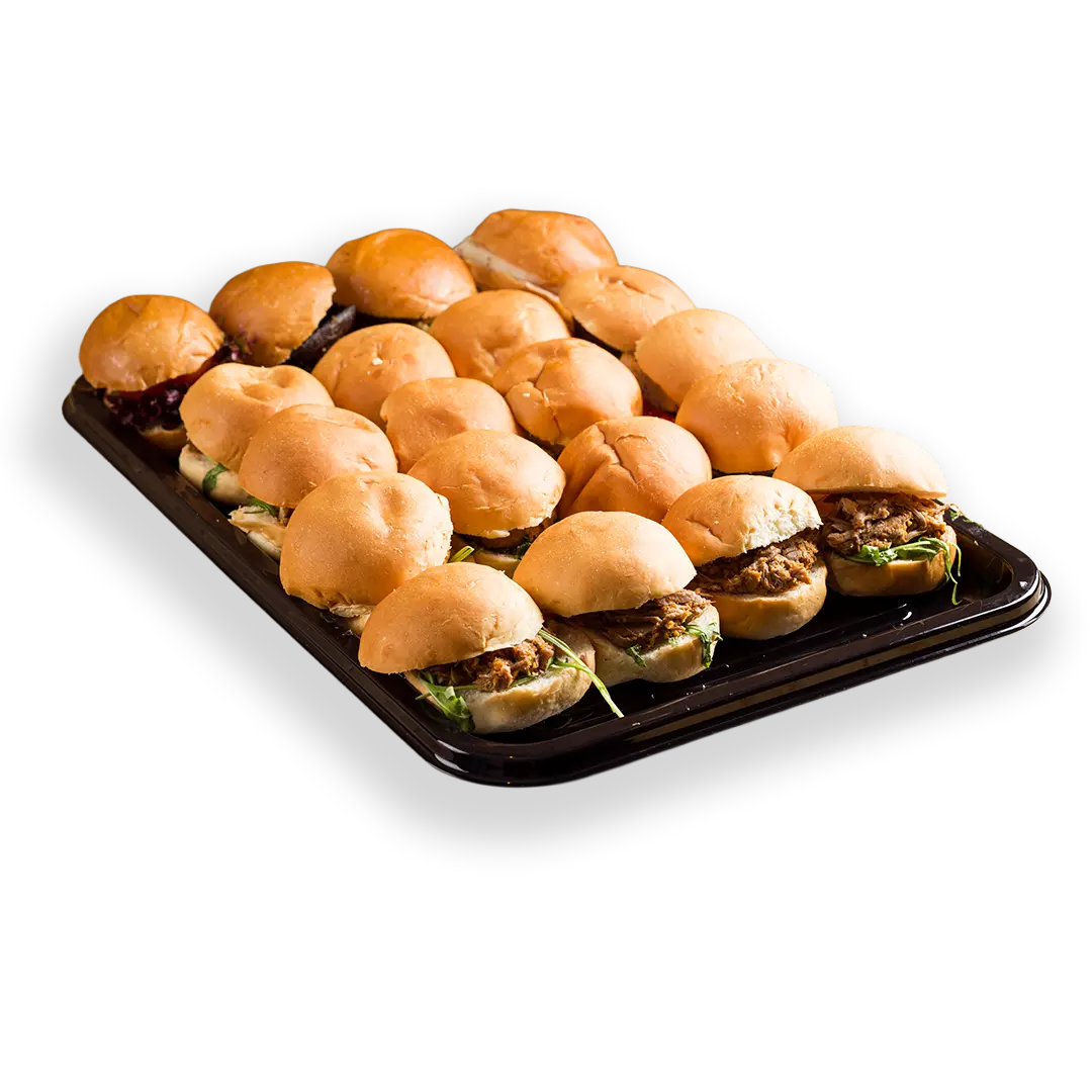 Route Catering pulled lamb sliders platter with slow cooked lamb and sumac onion for London corporate events