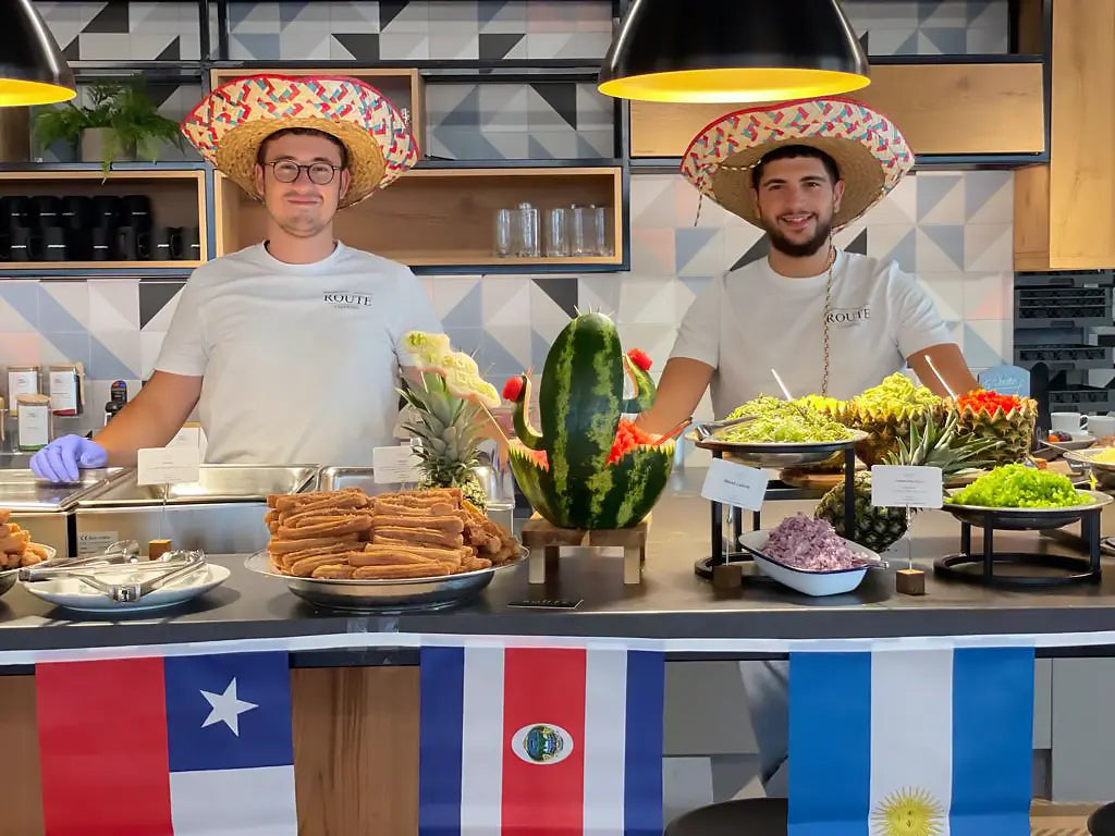 Route Catering chefs preparing fresh Mediterranean dishes in the London kitchen