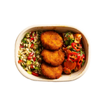 Route Catering handmade vegan kofte lunch box with sweet potato, carrot salad and barley for plant-based London office lunch delivery