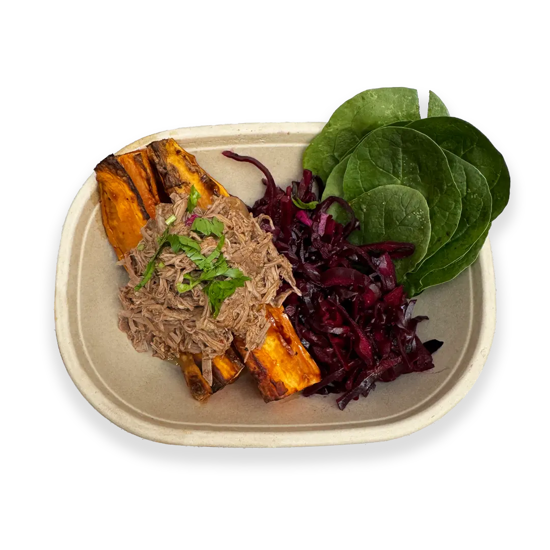 Slow Cooked Pulled Lamb with Roasted Sweet Potato by Route Catering 