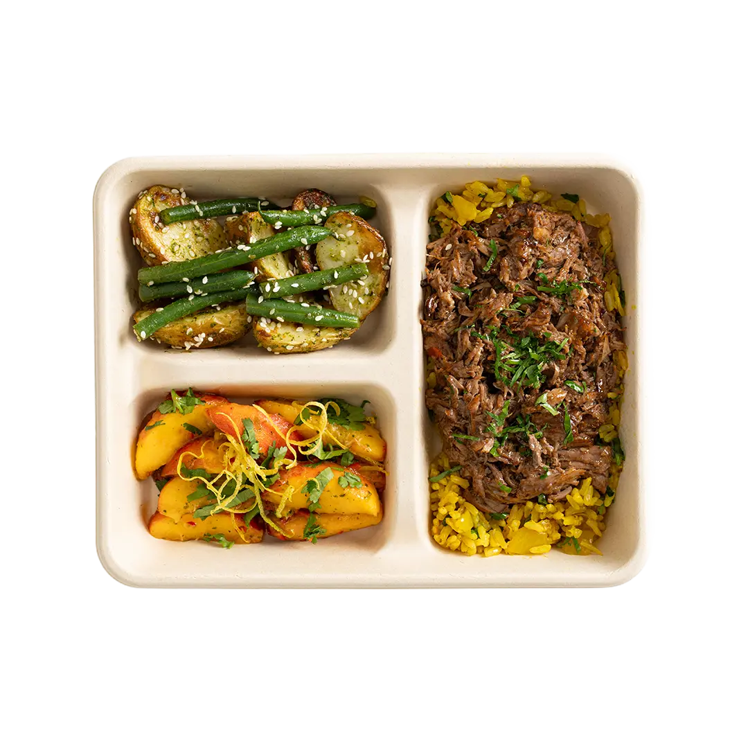Slow cooked Pulled Lamb with Lemon - Herb Brown Rice Lunchbox