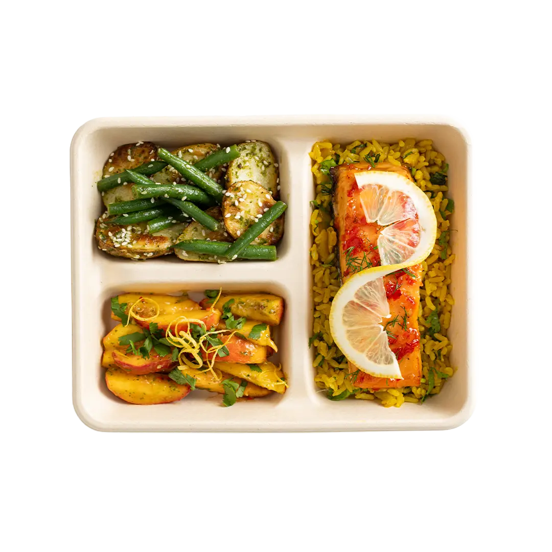 Sweet chilli glazed Salmon - Herb Brown Rice Lunchbox