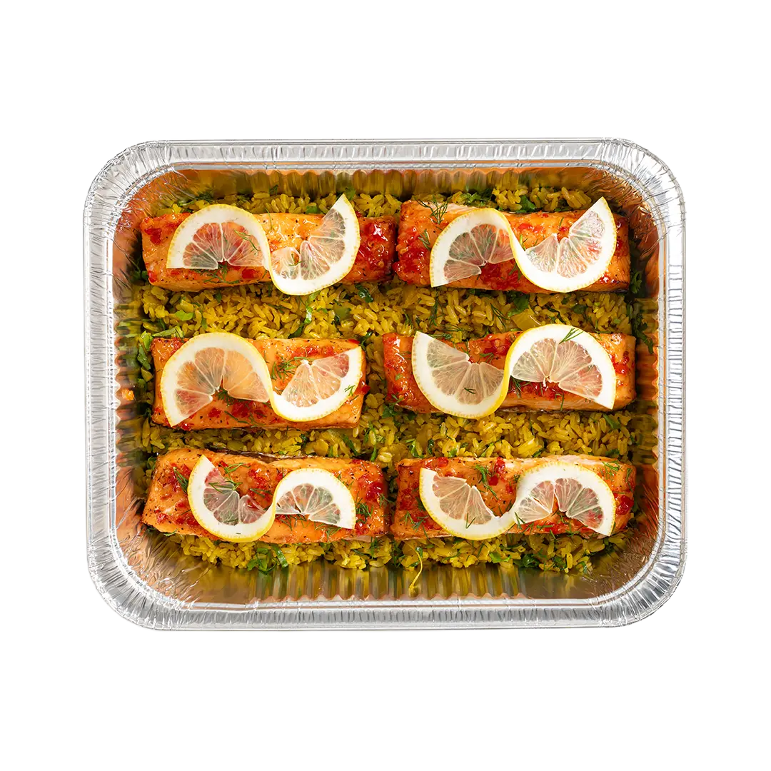 Sweet Chilli Glazed Salmon with Lemon and Herb Brown Rice (Serves 6)