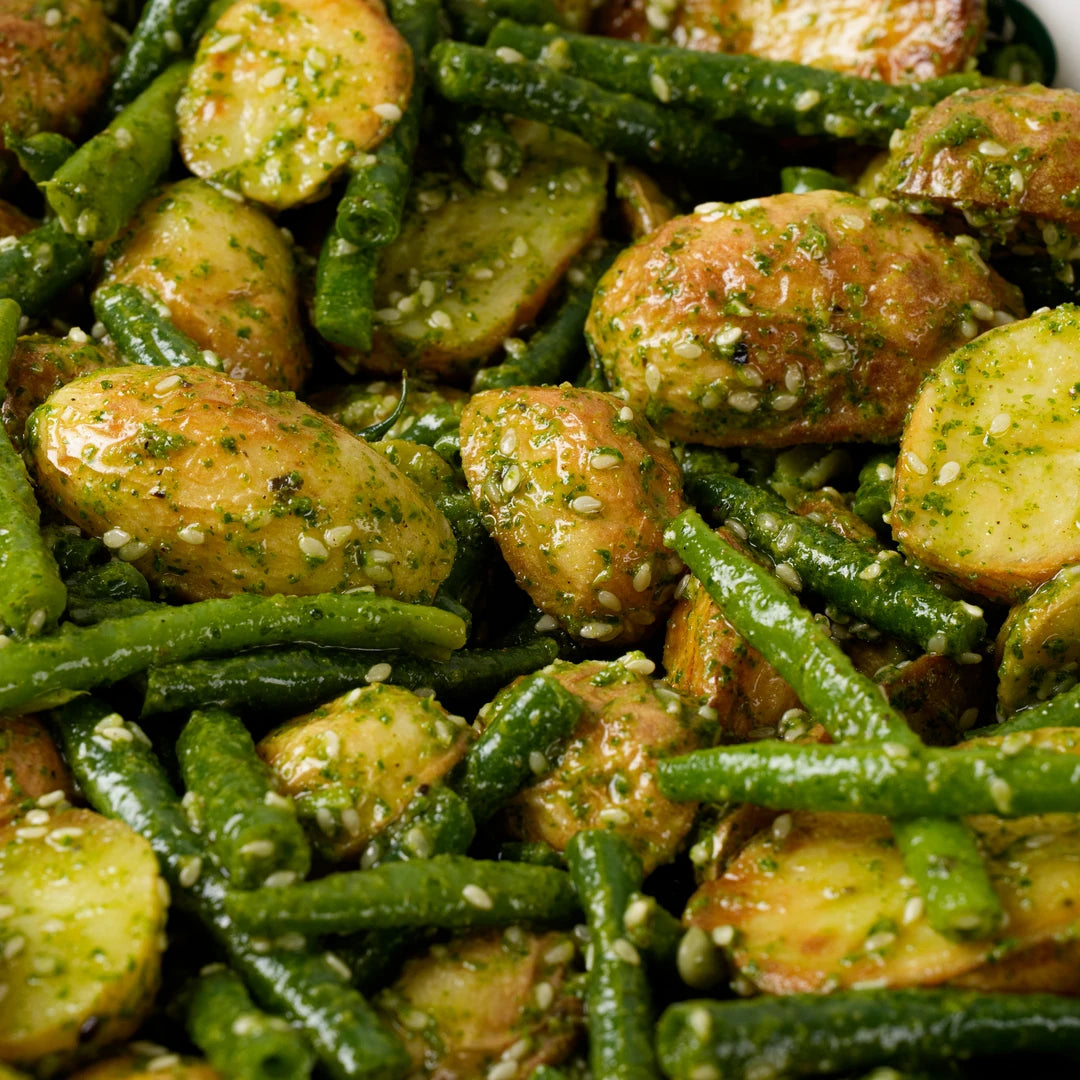 Baby potato salad with herb dressing and green beans, office catering London
