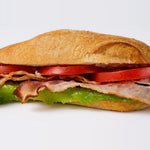 Close up of BLT baguette, office lunch catering London, Route Catering