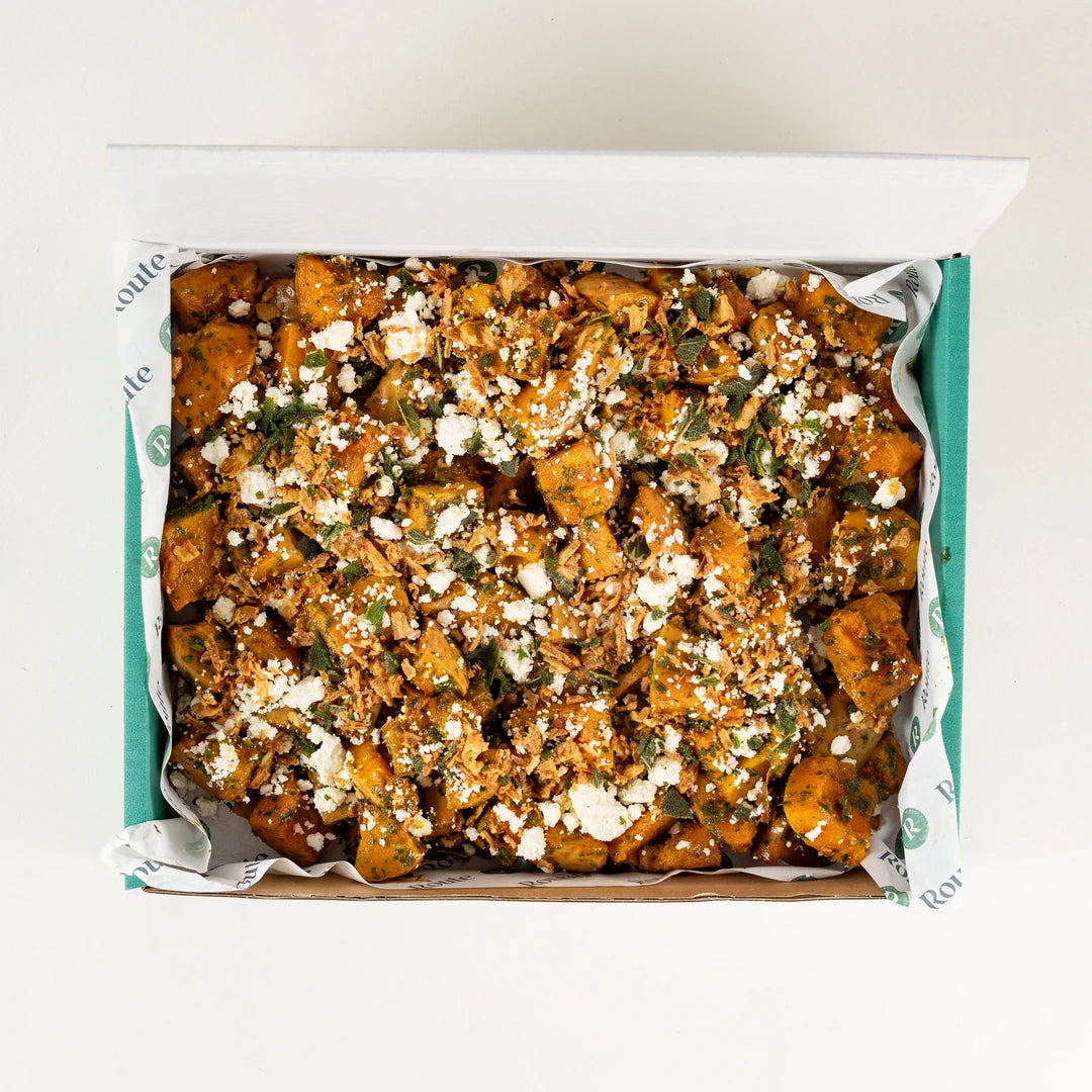 Butternut Squash Salad in a Route Catering delivery box from above