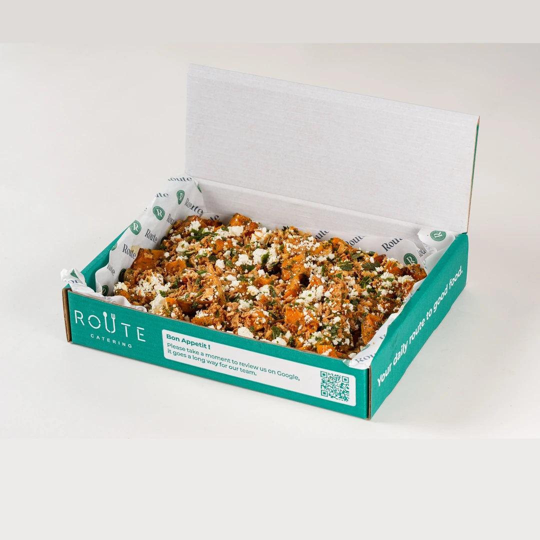 Butternut Squash Salad delivery box opened - Route Catering