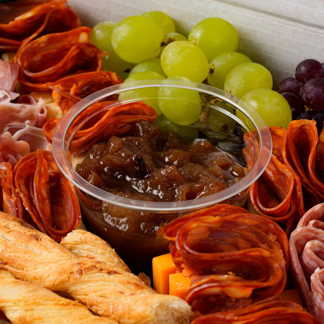 Close up of cured meats, grapes and chutney, Route Catering London