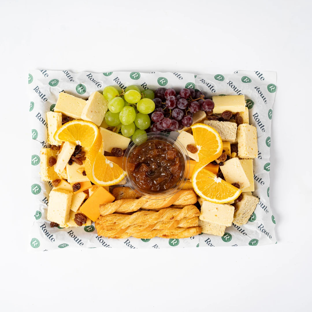 Close up of artisan cheese with chutney and crackers, Route Catering London