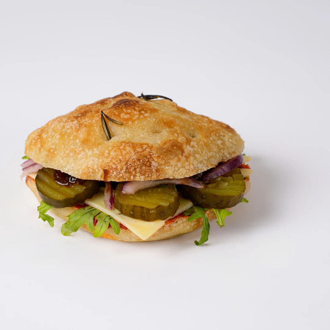 Cheese ploughman's focaccia, vegetarian sandwich catering London, Route Catering