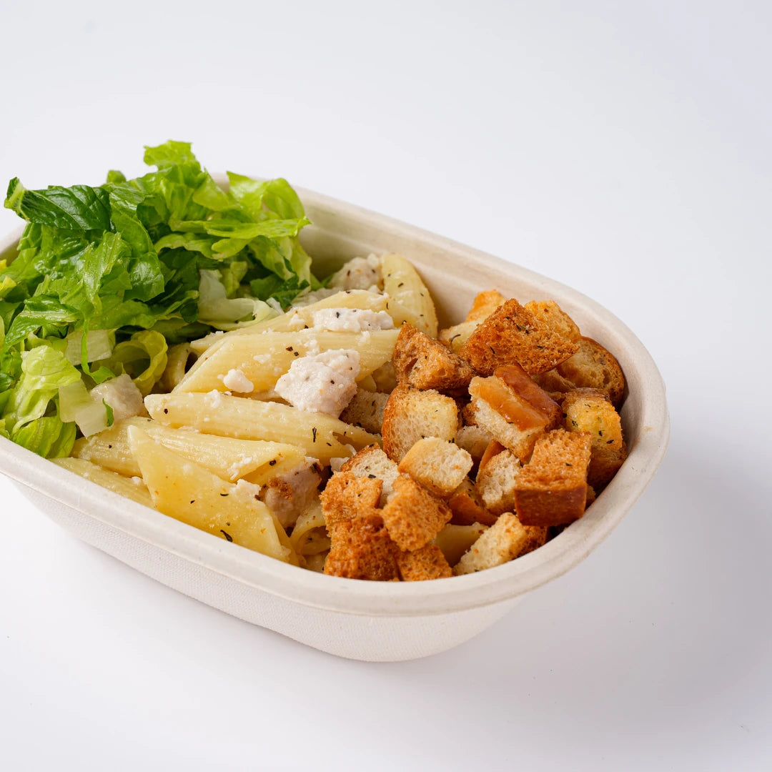 Chicken Caesar pasta bowl, office lunch catering London, Route Catering