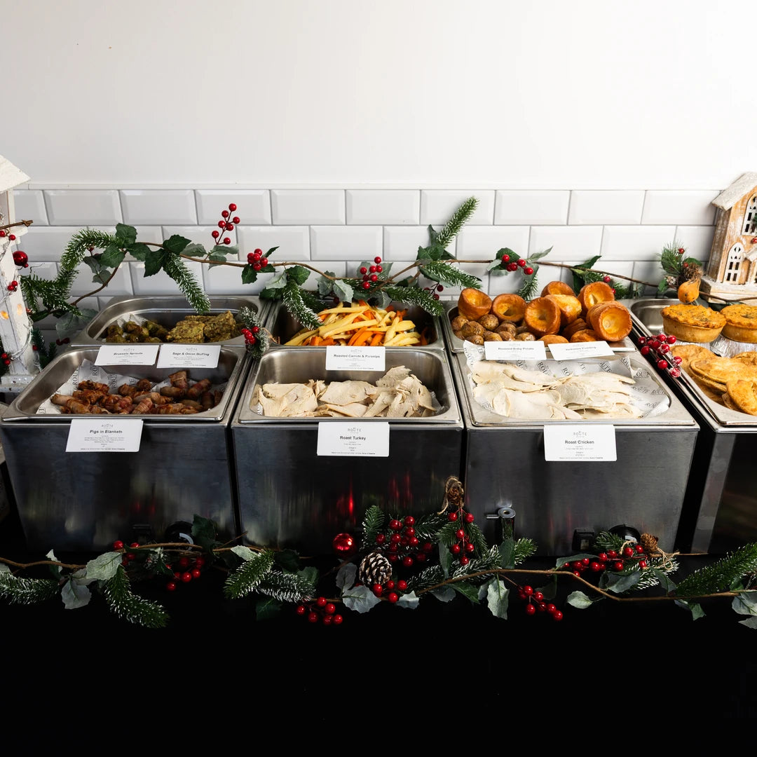 Christmas dinner pop-up buffet set up for a London office party