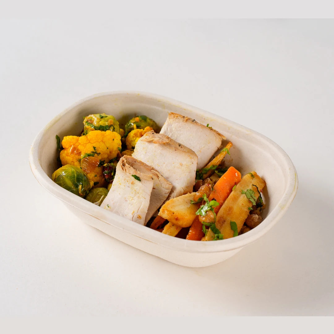 Xmas Turkey Lunchbox, angled view of the individual Christmas lunch box - Route Catering