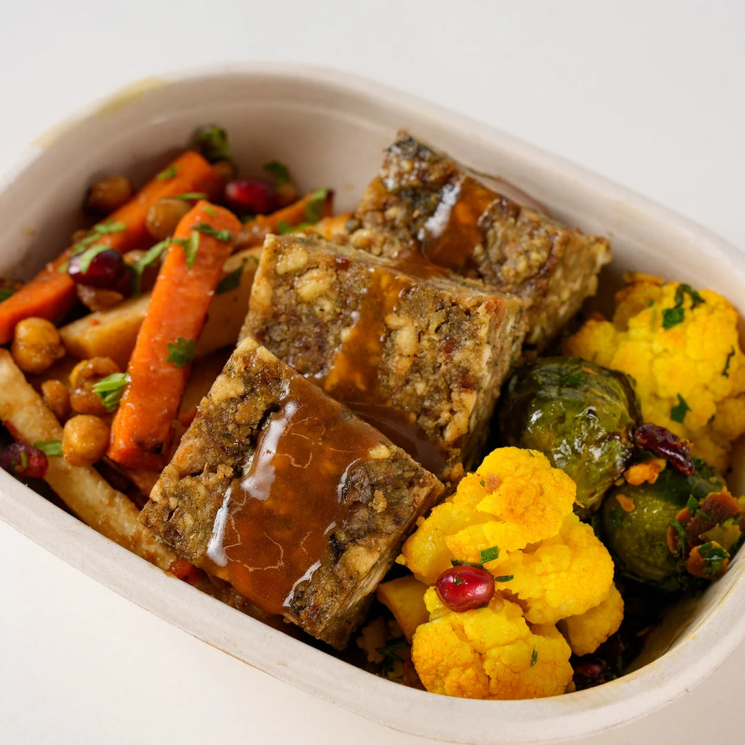 Xmas Veggie Lunchbox, angled view of the vegan Christmas lunch box - Route Catering