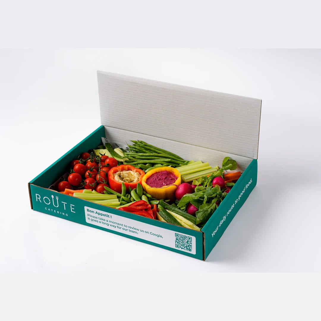Dips and crudites in Route Catering delivery box, serves 10, London