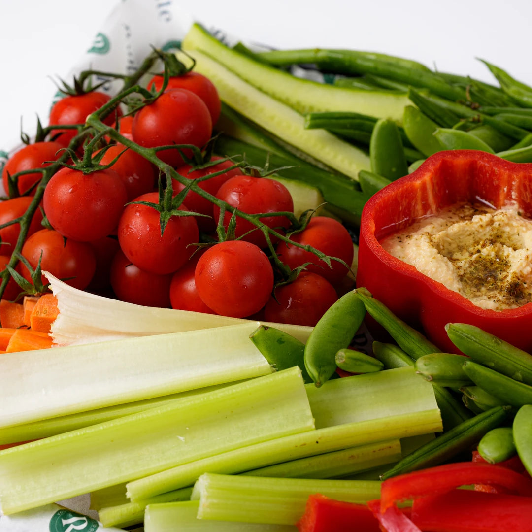 Close up of cherry tomatoes, celery and green beans, Route Catering London