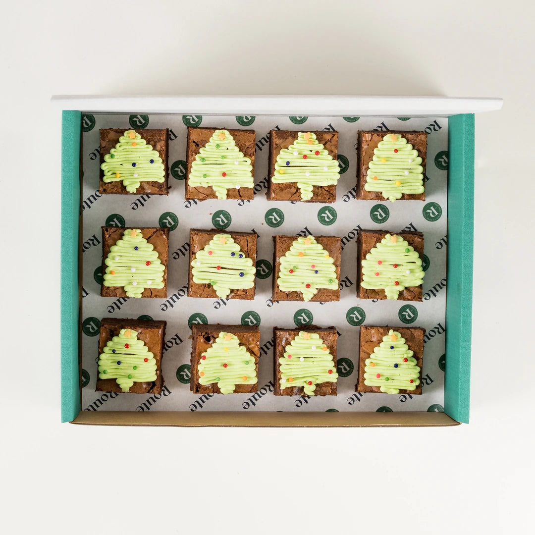 Festive Brownie Bites in a Route Catering delivery box from above