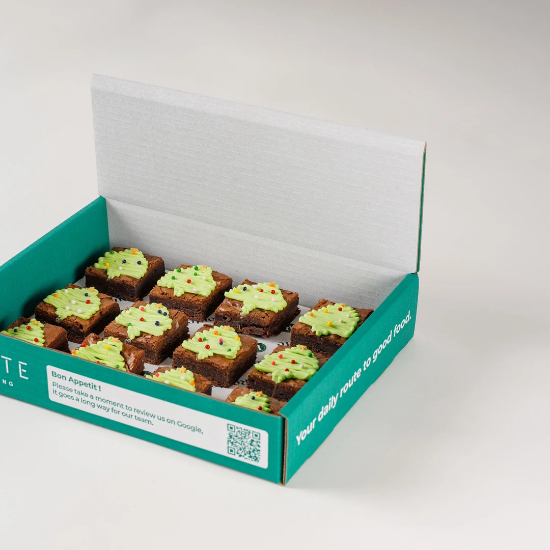 Festive Brownie Bites delivery box opened - Route Catering