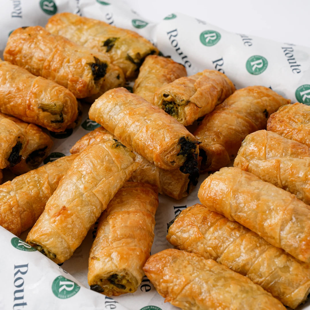 Filo pastry rolls in Route Catering delivery box, 24 pieces, London