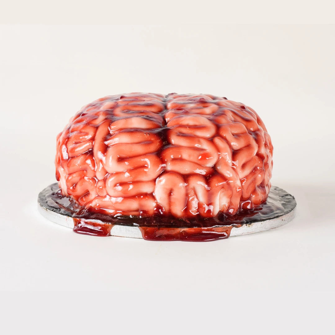 Halloween Brain Cake side view on a black board - Route Catering