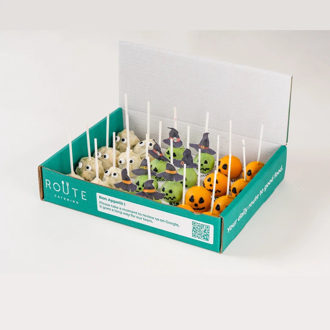 Halloween Cake Pops in a Route Catering delivery box
