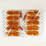 Hot Dog Fingers Halloween platter from above with almond fingernails - Route Catering