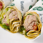 Close up of meat sandwich wraps with chicken and bacon, Route Catering London