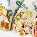 Chicken and ham sandwich wraps in Route Catering wrapping, London