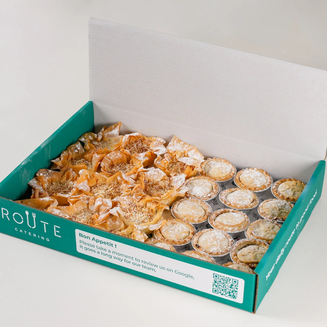 Mince Pies, Two Ways delivery box opened - Route Catering