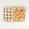 Mince Pies, Two Ways platter of 25 classic and filo mince pies on Route Catering paper from above