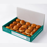 Mini breakfast rolls in Route Catering delivery box, 20 per platter