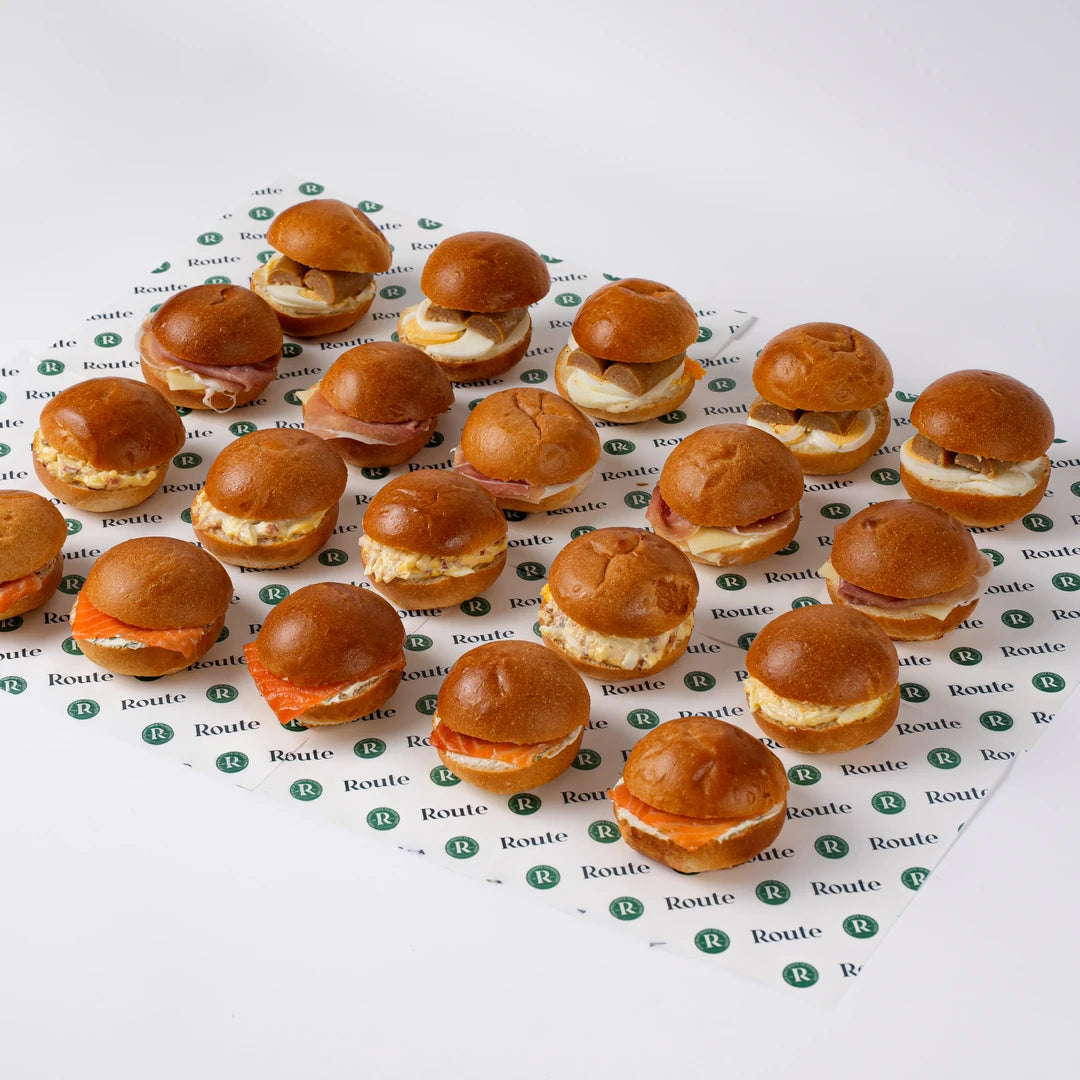 Mini breakfast roll platter for office breakfast catering, Route Catering London