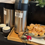 Route Catering hot drinks flask with cups and mince pies, as used for the non-alcoholic mulled wine serving 25