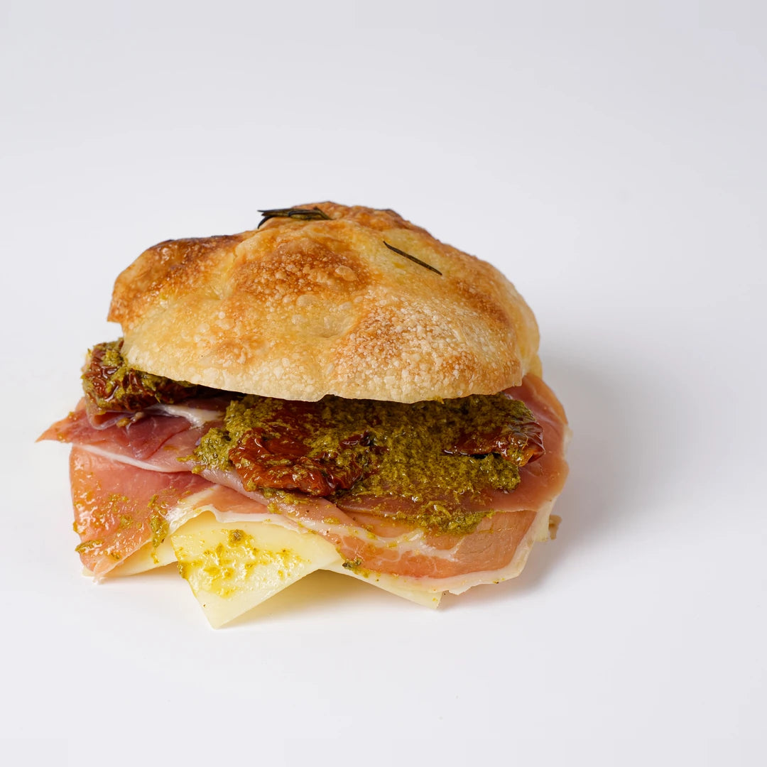 Prosciutto and mozzarella focaccia, sandwich catering London, Route Catering