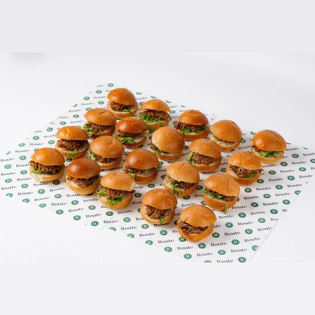 Pulled lamb slider platter, 20 per platter, corporate catering London, Route Catering