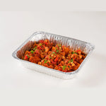 Roasted Sweet Potato with Chickpea Salsa platter, angled view of the foil tray - Route Catering