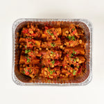 Roasted Sweet Potato with Chickpea Salsa platter for six in a foil tray from above - Route Catering