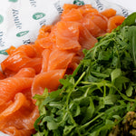 Close up of smoked salmon with rocket, corporate catering London, Route Catering