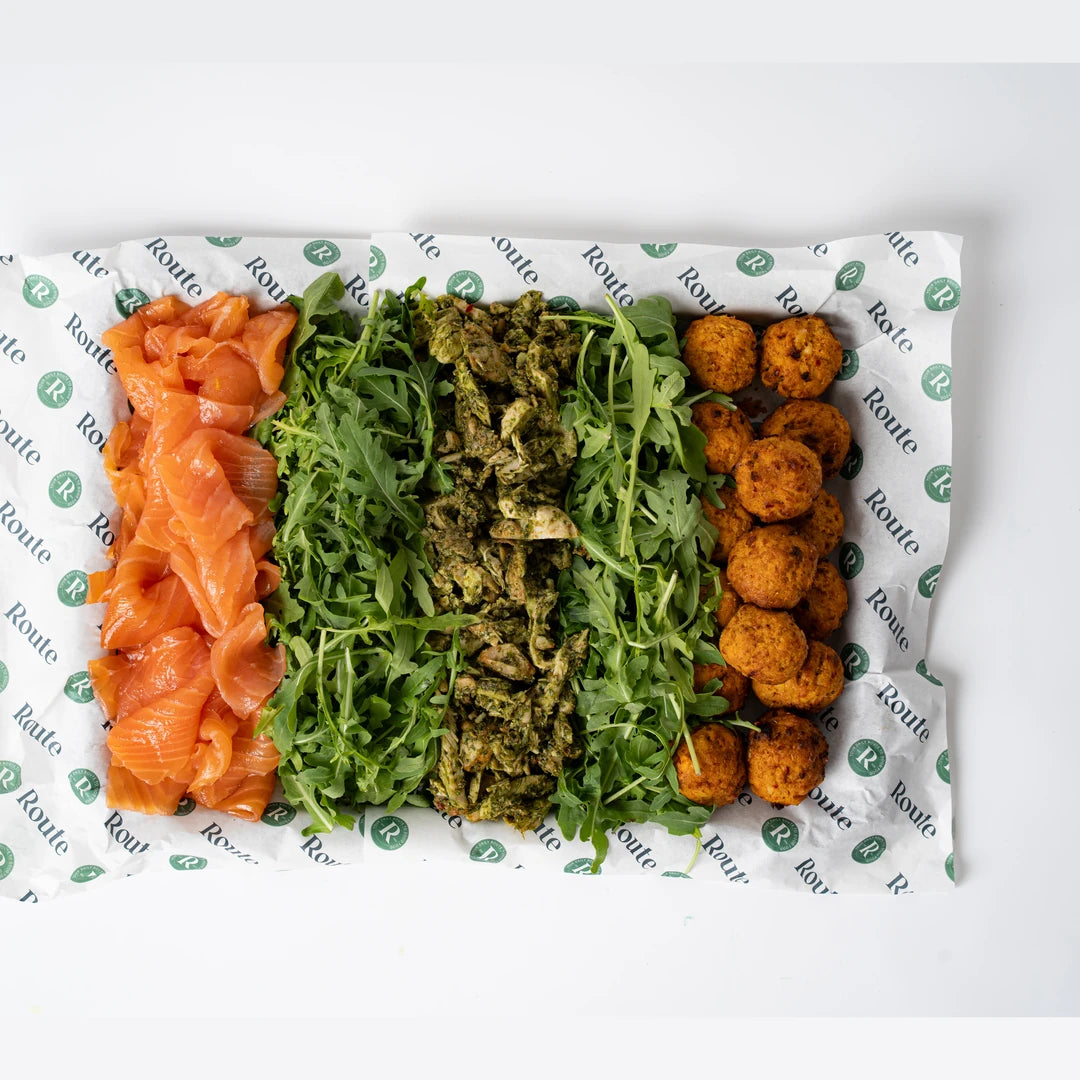 Route salads and protein combo platter, serves 6, corporate catering London, Route Catering