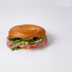 Close up of salt beef bagel for office breakfast catering, Route Catering London