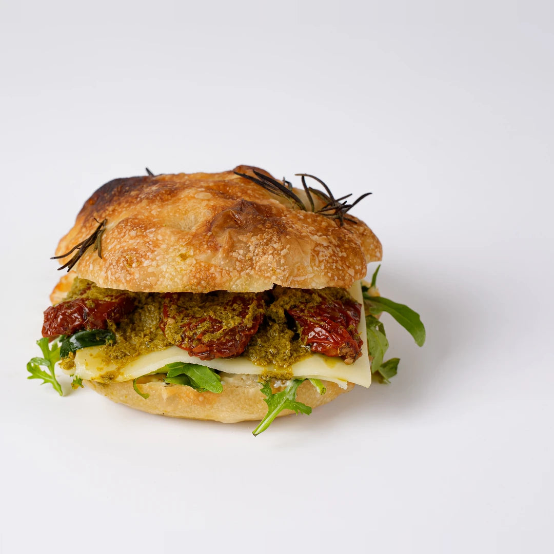 Sundried tomato and mozzarella focaccia with rocket, office catering London