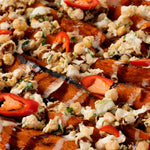 Close up of roasted sweet potato with chickpeas and chilli, Route Catering London