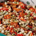 Sweet potato salad with tahini dressing and red chilli, office catering London