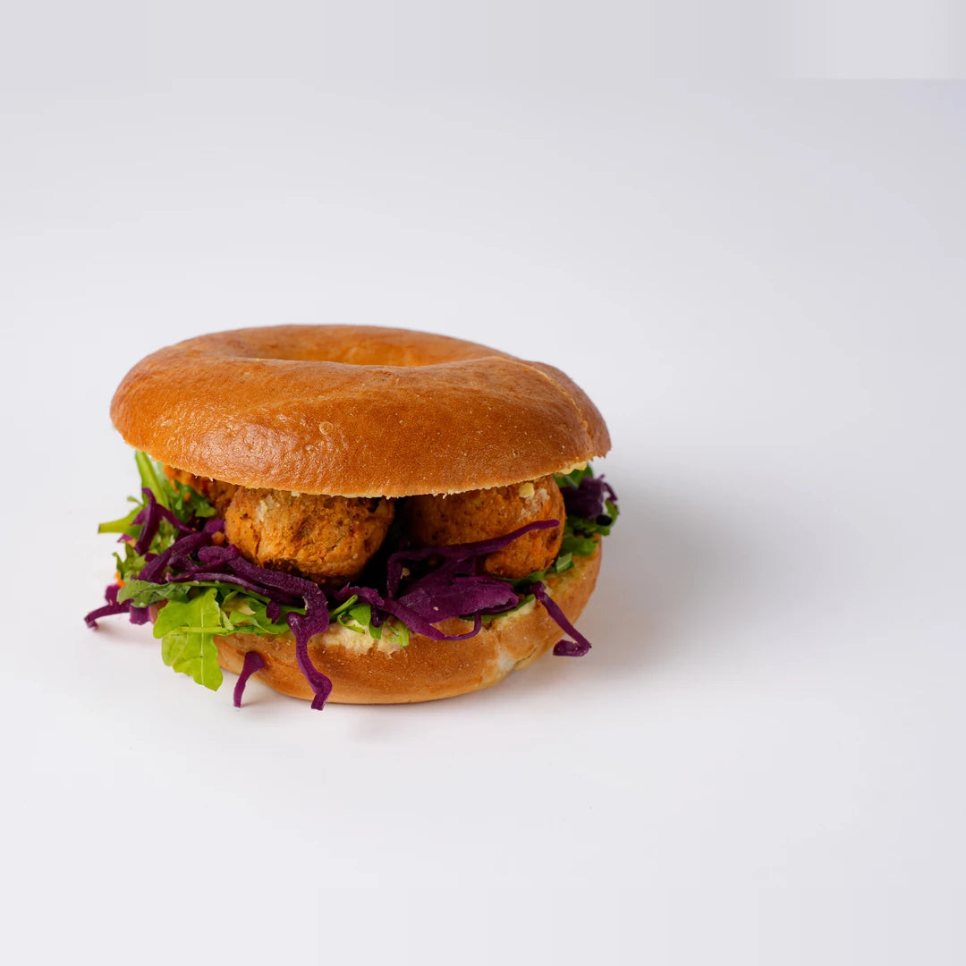 Vegan kofta and hummus bagel for meetings and working breakfasts, Route Catering London