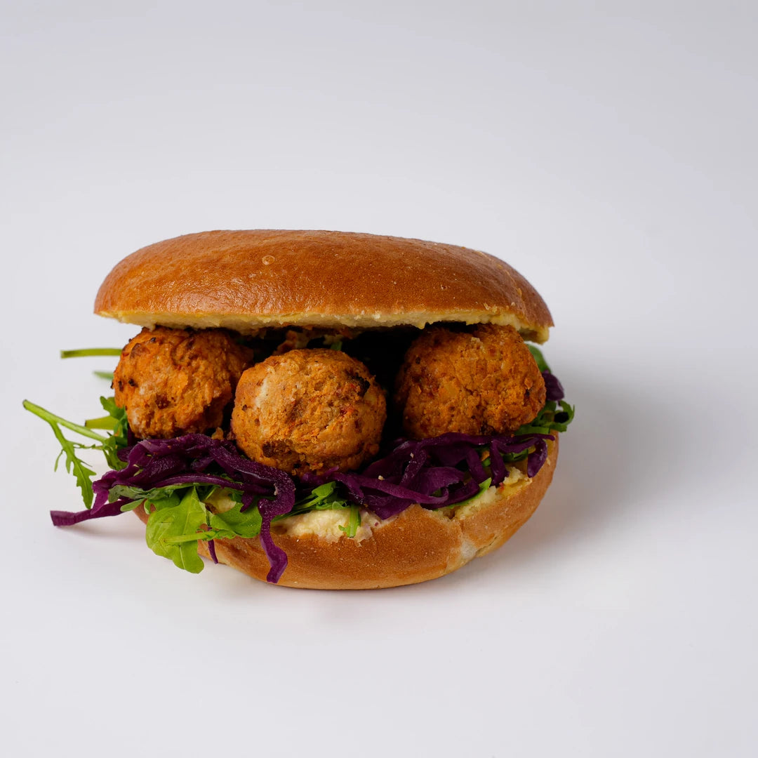 Vegan kofta and hummus bagel, breakfast catering London, Route Catering