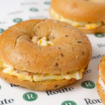 Close up of egg mayonnaise bagel, Route Catering London