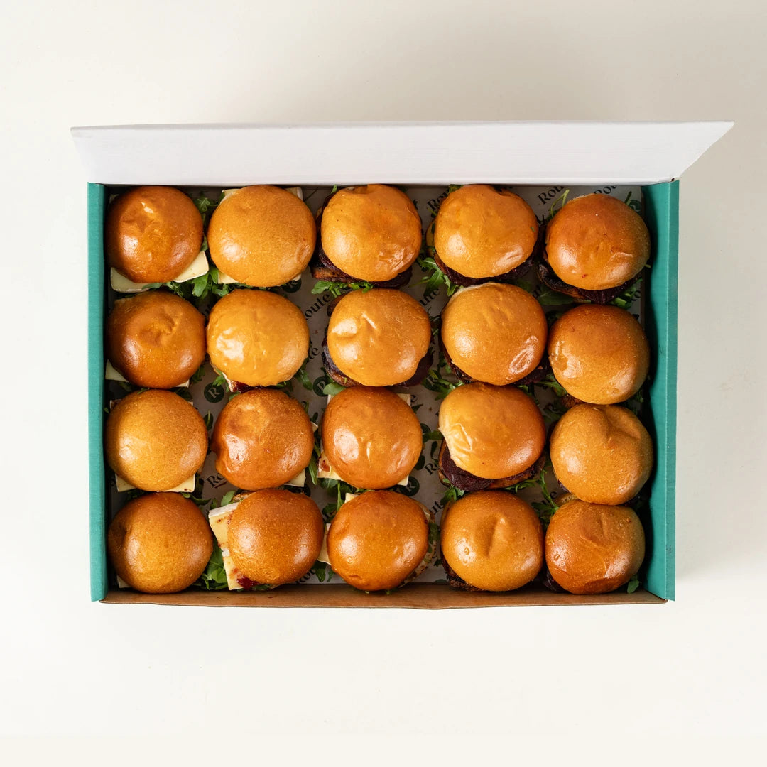 Vegetarian Mini Christmas Sandwich Platter in a Route Catering delivery box from above